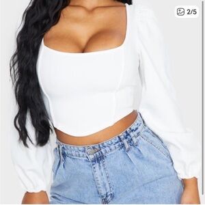 PrettyLittleThing White Balloon Sleeve Crop Top